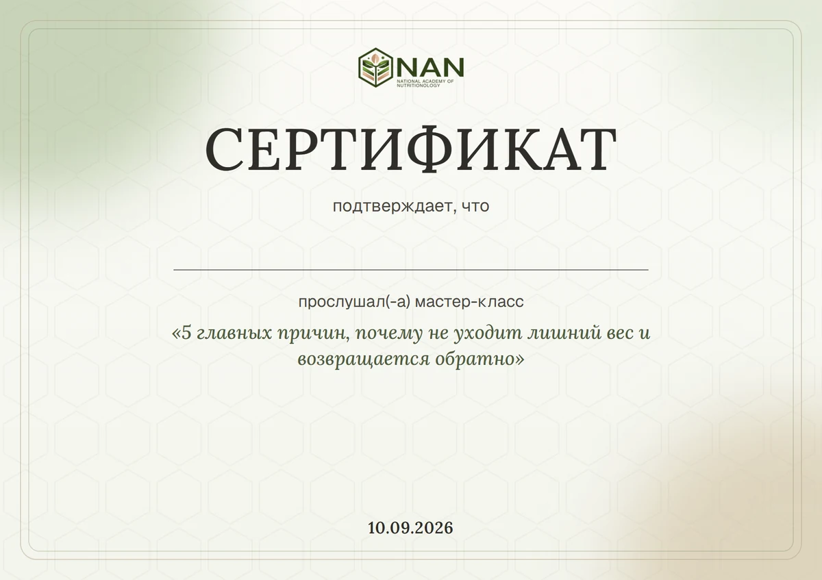 Именной сертификат участника мастер-класса Академии NAN