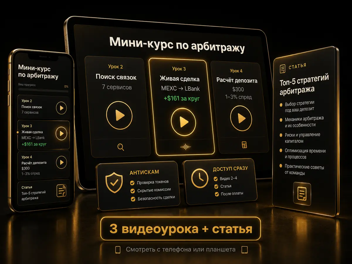 Смартфон с плеером курса и планшет со статьёй на тёмном столе